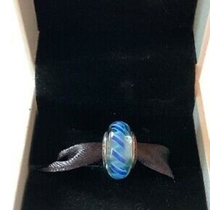PANDORA BLUE CANDY STRIPED MURANO GLASS BEAD CHARM